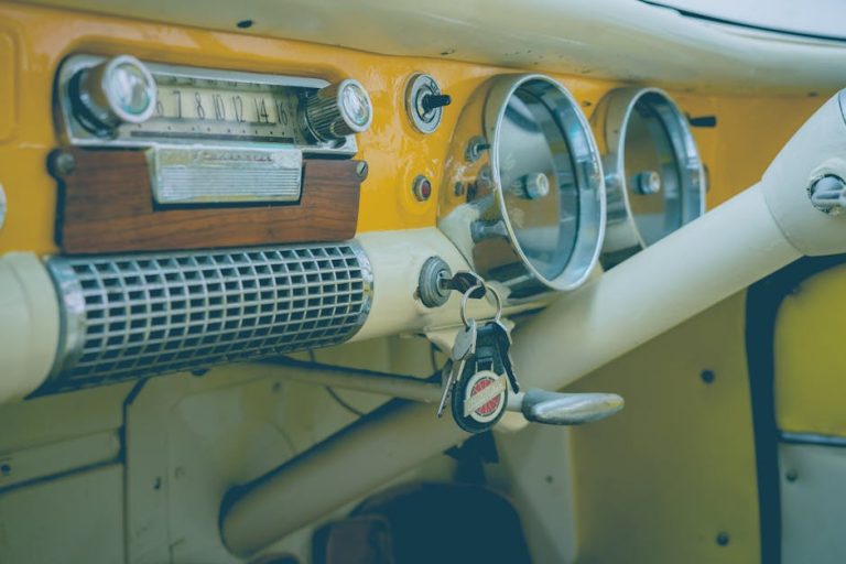 Car dashboard with keys ready for the drive