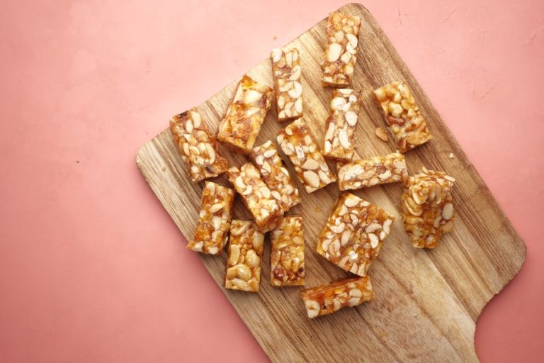 Snack bars and nuts arranged on a table
