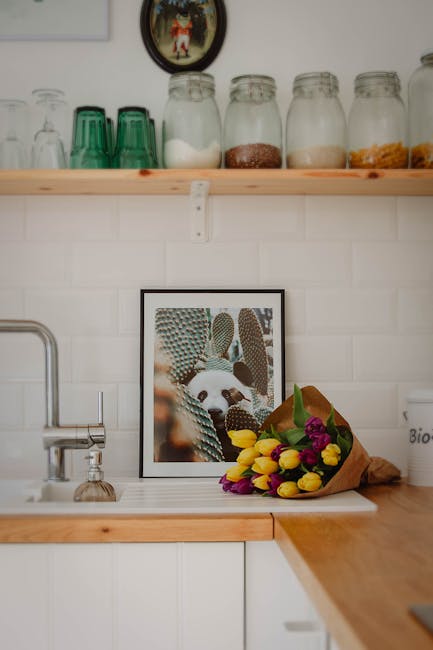 Bright kitchen counter with simple spring home accents