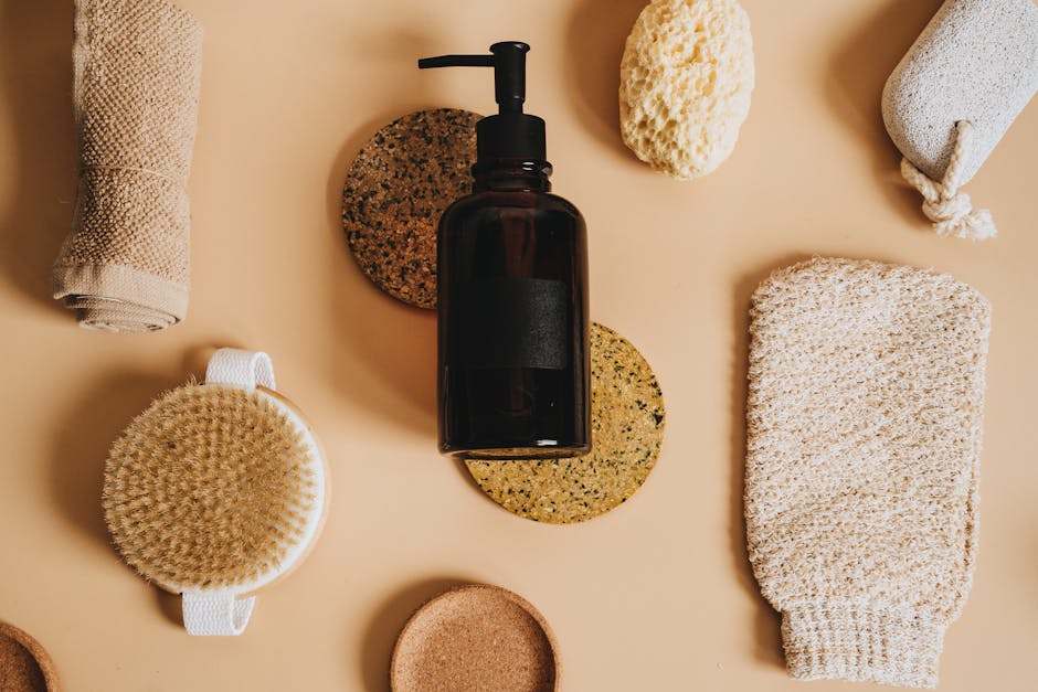 Neutral skincare and bath essentials arranged for an affordable skincare deals guide